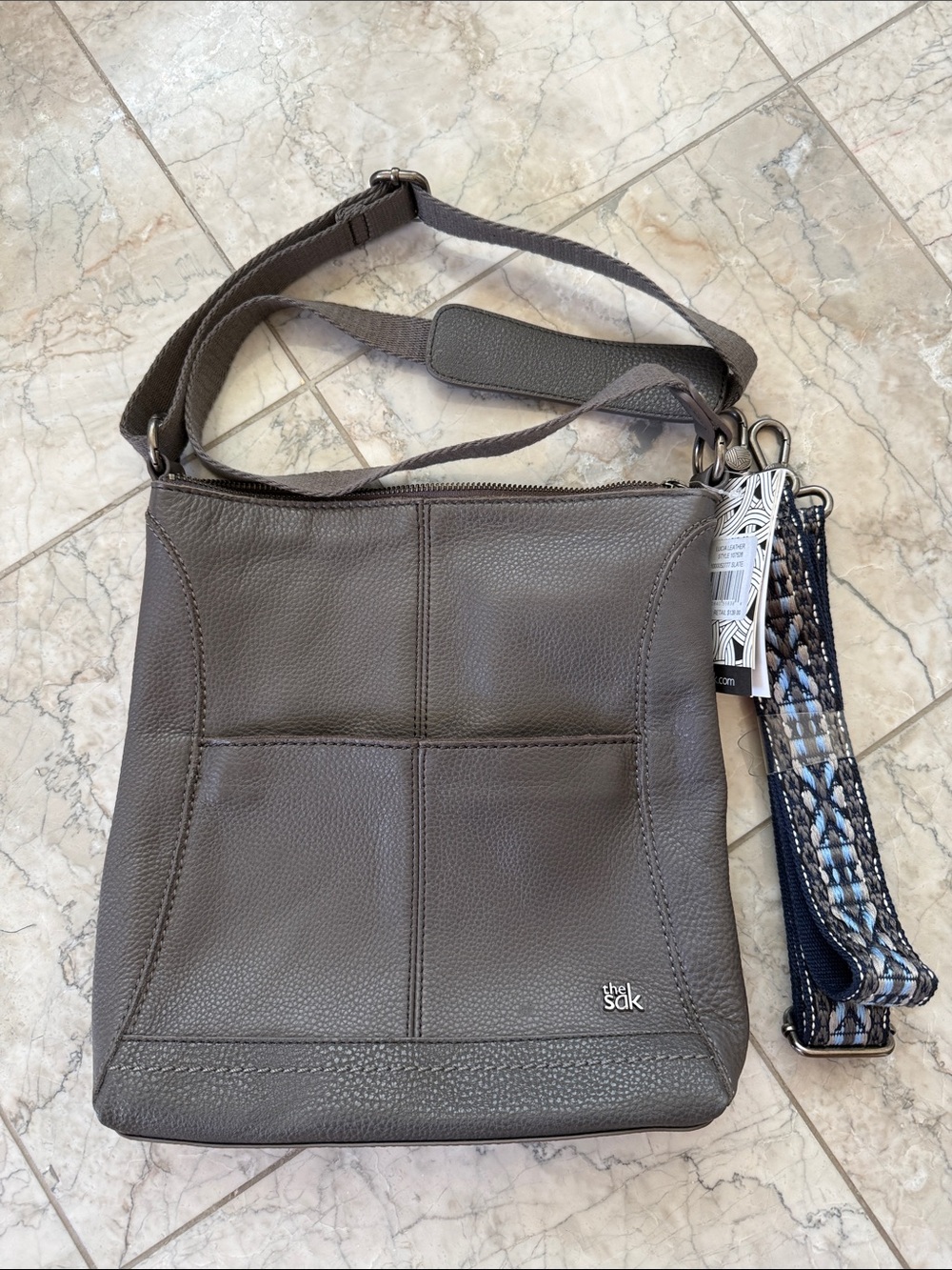 The Sak - Lucia Pebbled Leather Crossbody with Patterned Detachable Strap - NWT